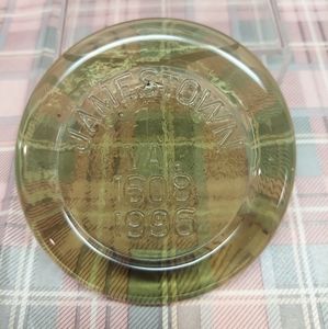 Vintage Jamestown VA Green Bubble Glass Souvenir Coaster Paperweight 1608-1996
